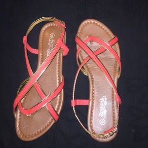 Coral and gold sandals