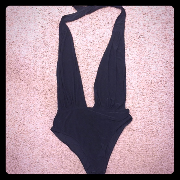 Black deep plunge bodysuit