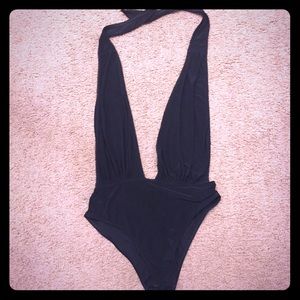 Black deep plunge bodysuit