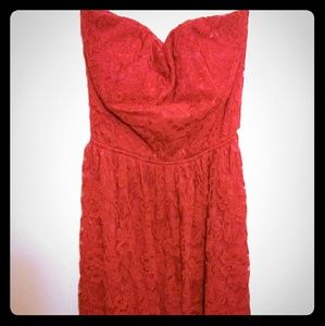 Red Lace Strapless Dress with Cutout Back