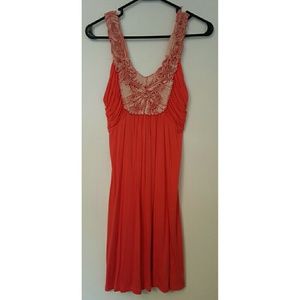Coral Dress with Lace Bib