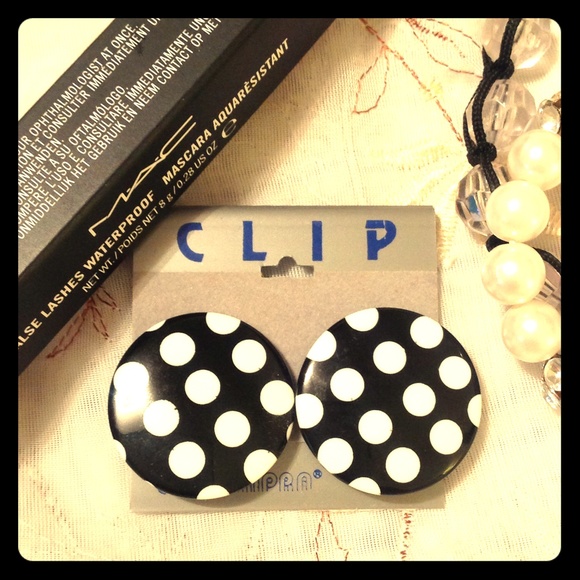 vintage Jewelry - Clip Black White Earrings