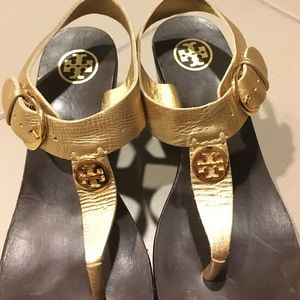Tory Burch gold wedge sandals size 7m