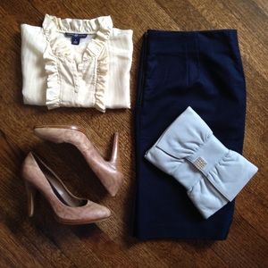 Navy Pencil Skirt w/ Exposed Zipper