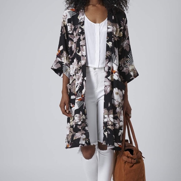 Long black/floral Topshop kimono