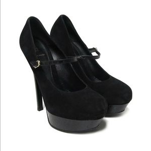 Fendi Mary Jane black suede crocodile platform 38