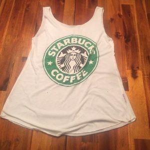 Small white thin Starbucks coffee tank top