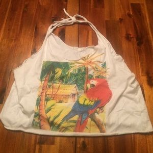 Large white cotton self tie cropped tank top
