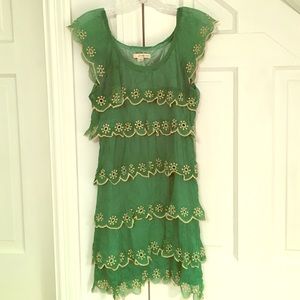 Green and yellow ruffle dress M