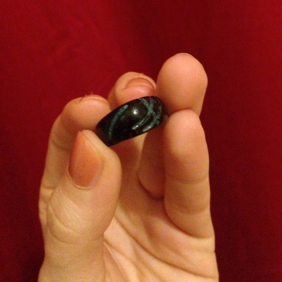 Wooden Ring With Carved Blue Inlay - Picture 2 of 4