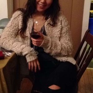 Cream knit fuzzy zipper sweater