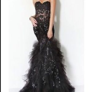 Jovani Black Lace Sheer Prom Dress