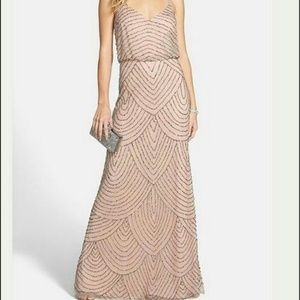 Adrianna papell taupe pink embellished gown
