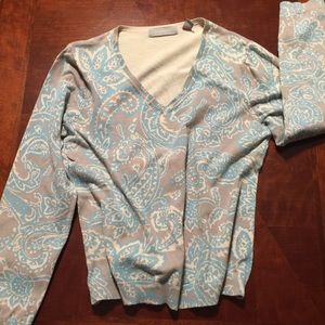 Gray, cream, and teal sweater