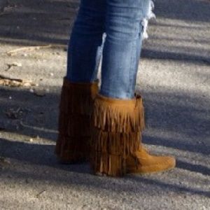 Fringe suede boots