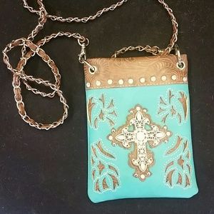 Bling Western cross leather cross body purse