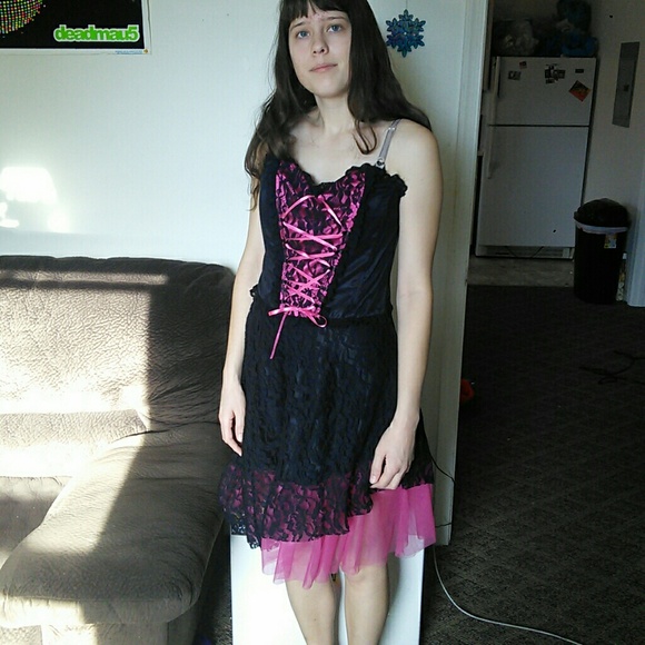 Pink fringe gothic prom dress formal