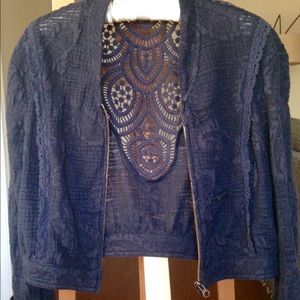 Free People Navy Blue Lace Jacket NWOT