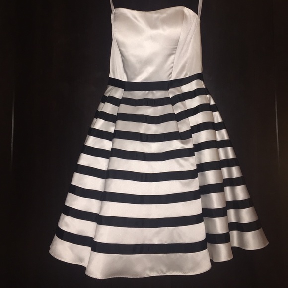 Sherri Hill white & black striped dress