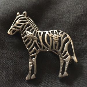 Vintage Signed (SFJ) Gunmetal Zebra Brooch