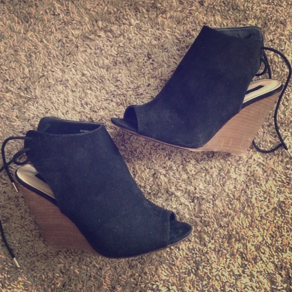 Size 8.5 Black Peep Toe Wedges