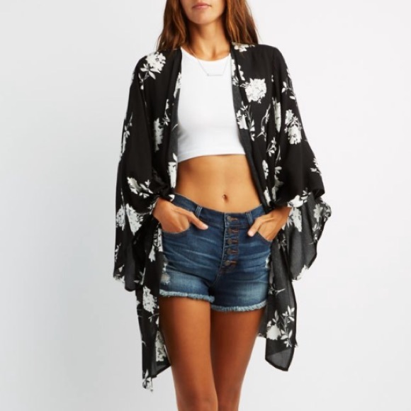 Black floral kimono jacket