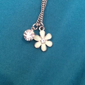 Dainty teal flower and diamond necklace