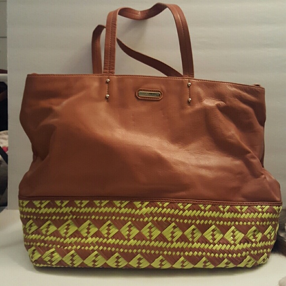 Rebecca Minkoff leather and woven tote bag