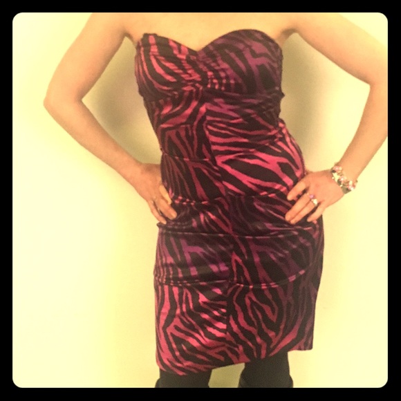Sexy purple and pink zebra print strapless dress - Picture 1 of 4