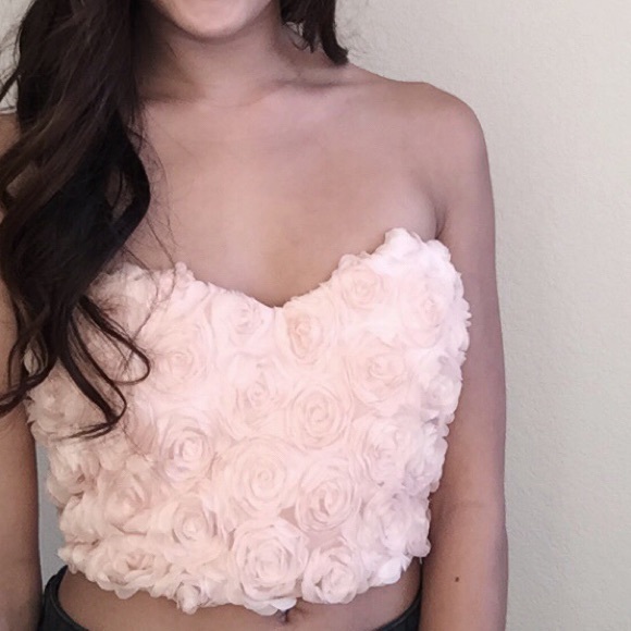3D pink rose crop top