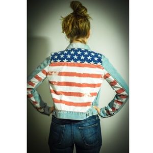 Topshop American Flag Denim Jacket sz us 4