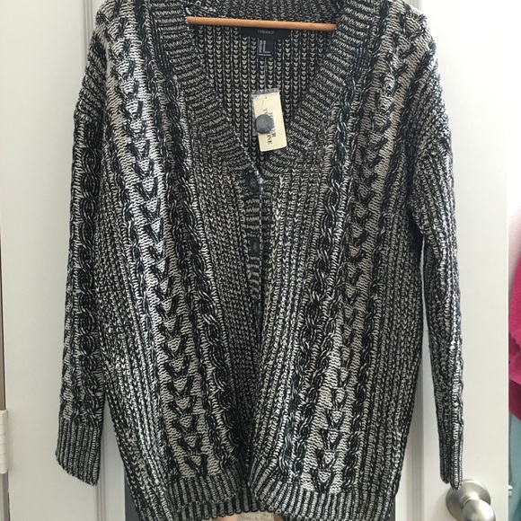 Forever 21 Sweaters - Black and Cream Oversized Boyfriend Cardigan ✨