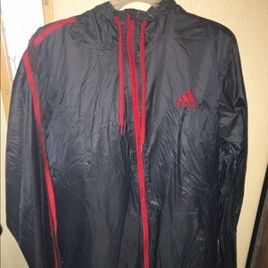 Adidas gray and red windbreaker/rain jacket Large