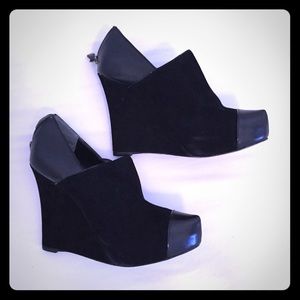 Ann Taylor Black Leather and Suede Wedge Booties