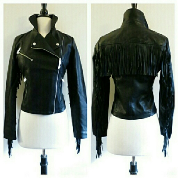 Boutique Jackets & Blazers - Vegan Leather Fringe Biker Jacket