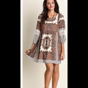 Lace mixed media print dress or tunic side zipper