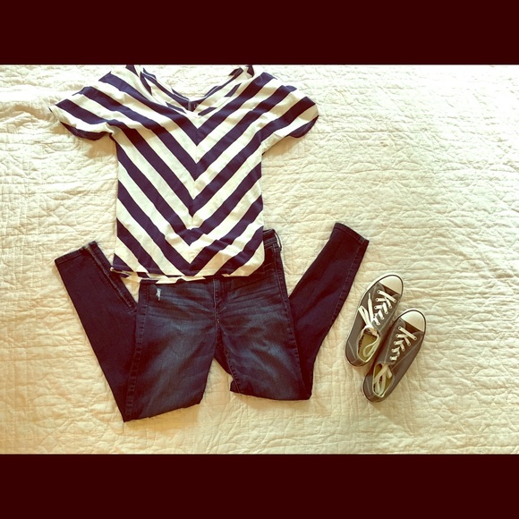 Loft blue and white tshirt