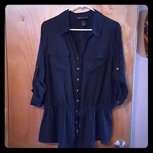 Button down with tie at the waist blouse