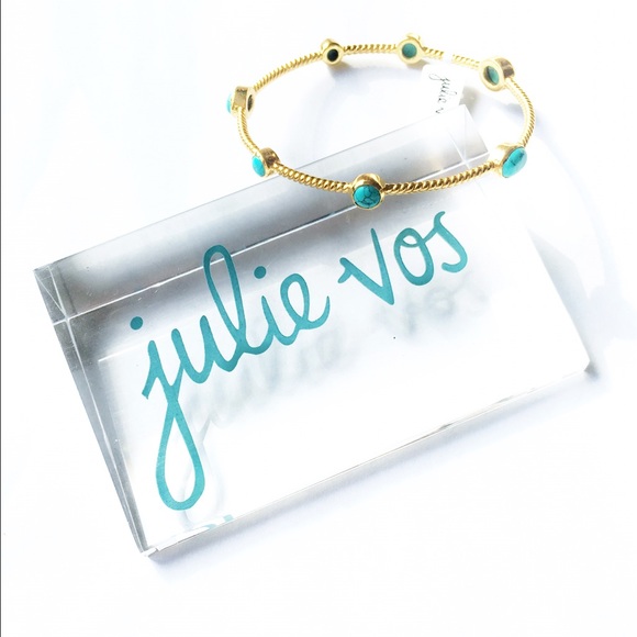 💥SOLD💥Julie Vos Gold and Turquoise Ribbed Bangle - Picture 2 of 3