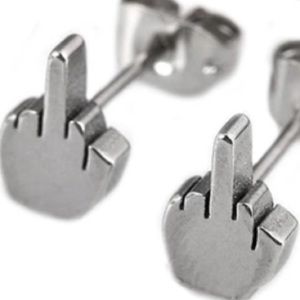 Badass Middle Finger Stud Earrings Rock Star