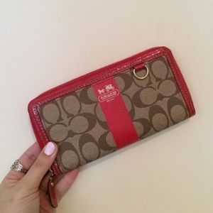Coach Heritage Stripe Accordion Zip Wallet