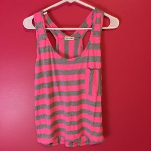Pink and Gray Striped Racerback Tank