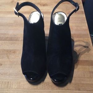 Suede peep toe heels