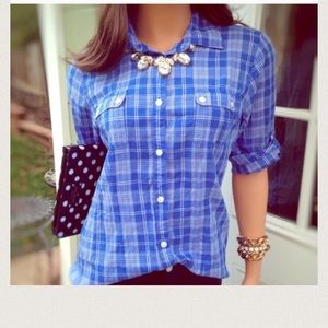 Bright blue plaid button-down