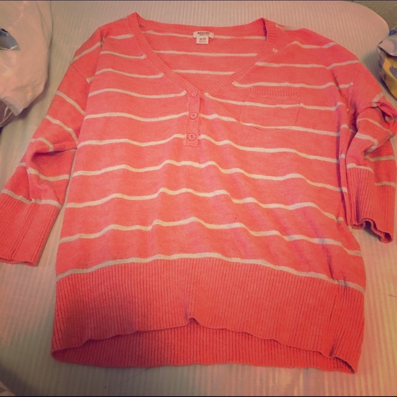 3/4 coral striped sweater - Picture 1 of 3