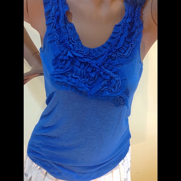 Michael Kors Tops - Michael Kors brilliant blue ruffled tank.