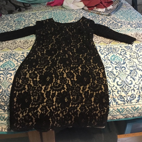 3/4 sleeve black lace dress
