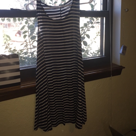Dark blue and white striped dress