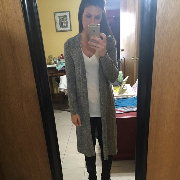 Long charcoal duster cardigan