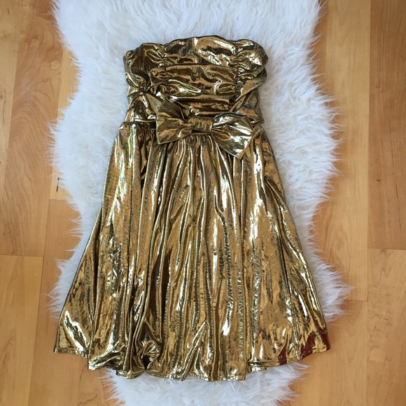 H&M gold metallic strapless dress